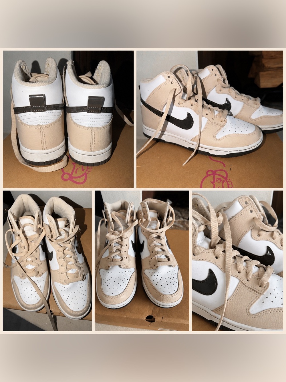 Nike High-Top Sneakers in White, Beige and Black